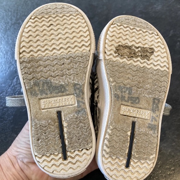 Girls baby Sperry Top-Sider Bahama black white striped sequins shoes size 5 - Picture 6 of 12